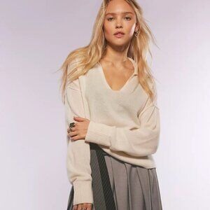 Free People Eloura Cashmere Henley Sweater in Cloud Dancer, Size S